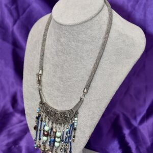 Jedinstvena boho ogrlica sa amazonitom, tibetanskim srebrom i svilenom perlom | Unikatni energetski nakit
