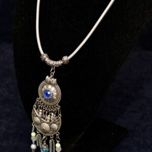 Statement ogrlica od tibetanskog srebra, Andara i Swarovski kristala sa mačjim okom, howlitom i morskim elementima | Unikat